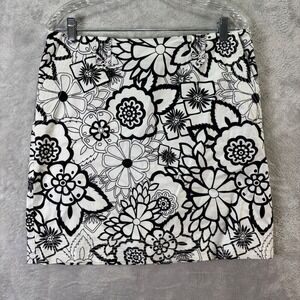 Madison Studio Black White Floral Skirt‎ Lined Cotton Blend Size 10